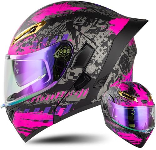 Letetexi Casque Moto Modulable Double Visière Scooter Chopper ECE Homologué Casque Moto Homme et Femme Casques Intégraux Flip-Up Anti-Collision Casque Integral Modulable pour Locomotive