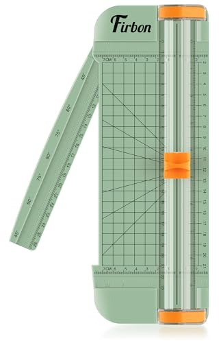Firbon A5 Papierschneider Titan Gerader Schneidemaschine Scrapbooking Werkzeug mit Automatischem Sicherheitsschutz und Seitenlineal Austauschbare Klinge für Coupon, Karton, Etikett und Foto, Morandi