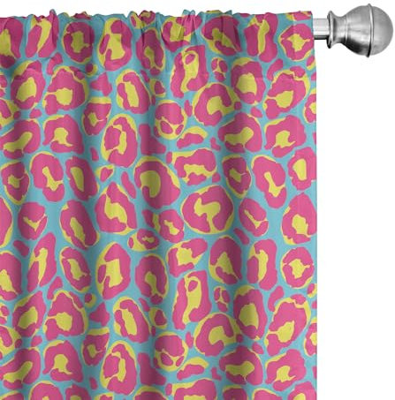 ABAKUHAUS Leopard Vorhänge 2er-Pack, Bold Blobs von Farben-Flecken Vibrant Druck auf einem kühlen getönten Hintergrund, Vorhang für Wohnzimmer Schlafzimmer, 4 Stück 150 cm x 175 cm, Mustard Rosa