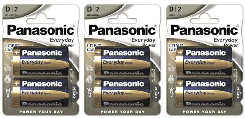 PANASONIC - Lote de 3 ampollas de 2 pilas alcalinas Everyday Power Silver LR20/D - 1,5 V