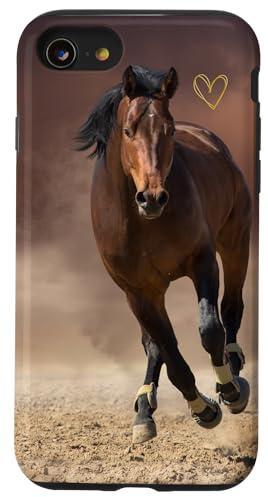 Hülle für iPhone SE (2020) / 7 / 8 Motiv braunes Pferd mit einem schönen goldenen Liebesherz