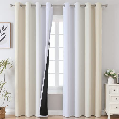 VEHEDE Farbverlauf Hellbeige Weiß Thermovorhang Kälteschutz Schallschutz, Gardinen mit Ösen Vorhänge Wohnzimmer, Schallschutz Raumteiler Vorhang Thermo Vorhang gegen Kälte, H 244 x B 132 cm, 2er Set