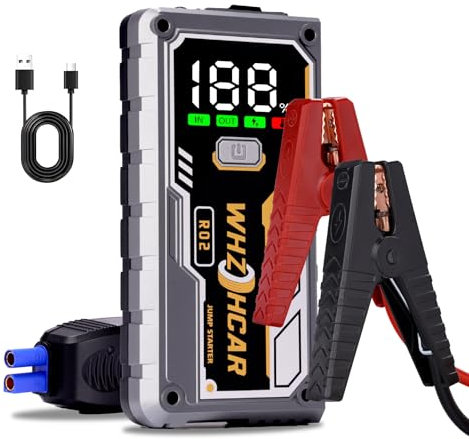 Avviatore Batteria Auto Booster Avviamento Auto Avviatore Emergenza 5000A 12V fino a 10.0L Gas/8.0L Diesel Ricarica USB RapidaLED,LCD Display