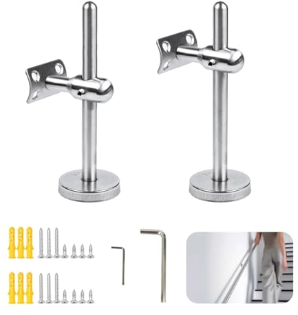Staffe per Corrimano Regolabile, 2 Pezzi Supporti per Corrimano Acciaio Inox, Supporto da Parete, Supporto Corrimano per Corrimano Scale in Tondo con Viti Accessori