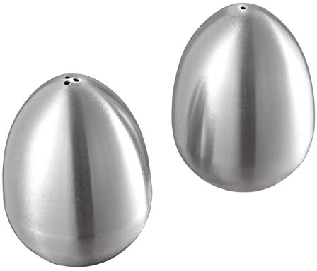 Fegtrtyoa Juego de 2 pimenteros de acero inoxidable con forma de huevo para salero