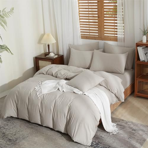 YASMENG Halbleinen Bettwäsche 200x200 Leinen Originalfarbe Bettwäsche Leinen und Baumwolle Bettwäsche Atmungsaktiv Kuschelig Leinen Bettwäsche 3 Teilig mit Reißverschluss und 2 Kissenbezüge 80x80 cm