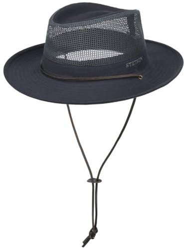 Stetson Takani Safarihut Hut Damen Herren 100% Baumwolle UV-Schutz 30 Sonnenhut Kinnband Knautschbarer Netzeinsatz Traveller dunkelblau L (58-59 cm)