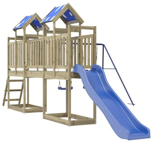 vidaXL Outdoor Playset Impregnated Pine - Wooden Playhouse, Swing Set, Slide, and Ladder for Backyard Fun