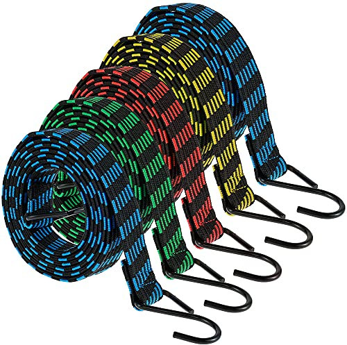 Lot de 5 tendeurs élastiques avec crochets, 2 m - Résistants aux intempéries et aux UV - Pour sécuriser les bâches, bagages, tentes, vélos, couvercles de poubelle à roulettes (5 pièces/2 m chacun)