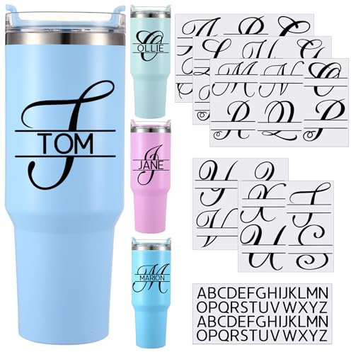 Janlaugh 10 Sheets Waterproof Split Letter Stickers Personalized for 30 40 oz Tumbler Water Bottles Vinyl Name Decals UV DTF Cup Wraps Monogram Stickers Crafts Tumblers Cups Laptops(Black)