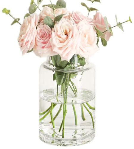 Innjoii Flower Vases for Centerpieces Glass - Large Thicker Clear Glass Vases Wide Big Vintage Modern Mouth Vase Giant Home Decor, Bouquet Vases Modern for Wedding Table, 15(W)*23cm(H)