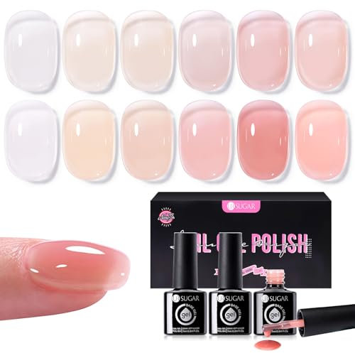UR SUGAR Vernis Semi Permanent Rose, 6 Couleurs Rubber Base Rose Blanc transparent ongle gel, Vernis à ongles UV Nail Gel Builder Nail gel vernis à ongles manucure DIY
