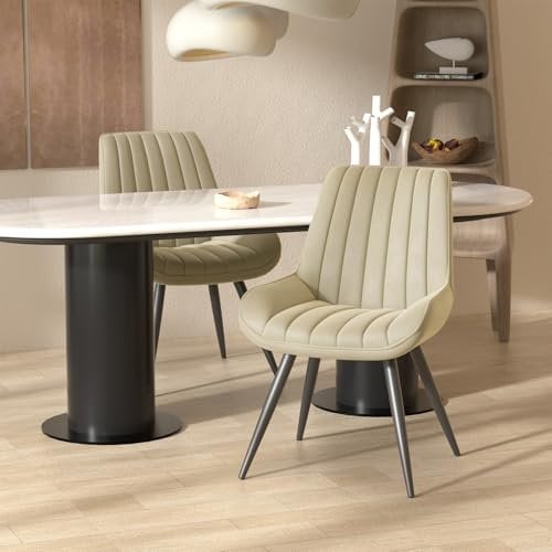 Hawthyhome Esszimmerstühle 2er Set | Polsterstühle mit 5 cm Sitzkissen • künstlicher Stoff Dining Chair • Küchenstuhl mit Rückenlehne • Moderne Sessel • Metallbeine • Beige FU01043BE-2