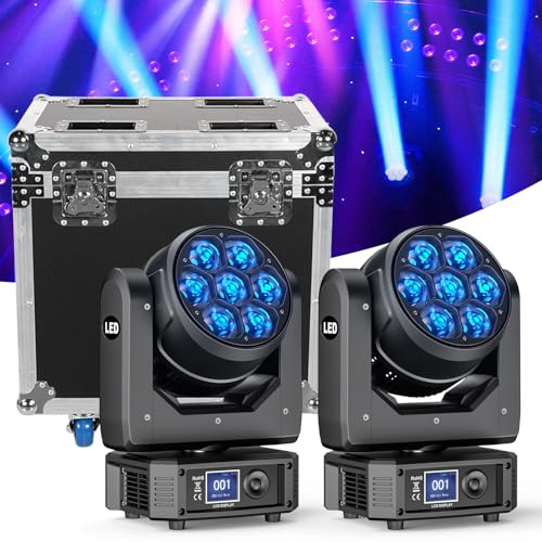 Moving Head LED 7X40W Bühnenlicht Strahler mit Flightcase Zoomfunktion Wash Effekt für Hochzeits Disco DJ Party Bühnenbeleuchtung Discolicht Party lichter lichteffekte