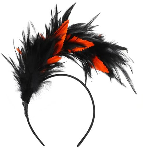 MWOOT Feder Haarschmuck Haarreif, 1920er Fascinator Kopfschmuck für Damen, Schwarz Orange Feder 20er Jahre Party Kostüm Stirnband für Halloween Karneval Cocktail Tee-Party Accessoires