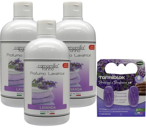 Camomilla Torino Kit 3x Profumo Concentrato Lavatrice 500ml Linea Classica, Profumazione Innovativa e Duratura + Relevi Proteggi e Profuma (3x Lavanda + Relevi)