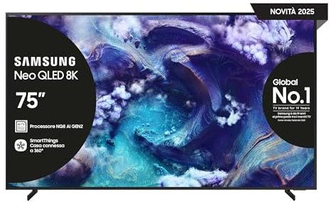 Samsung Smart TV 75'' QE75QN900FTXZT Neo QLED 8K Mini LED, NQ8 AI Gen2 Processor, 8K AI Upscaling, Art Store, Dolby Atmos, Metal Frame Design, 2025