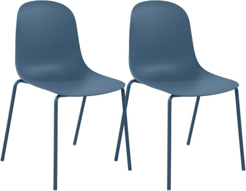 CLP 2er Set Stapelstuhl Hardin, mit ergonomischer Kunststoffschale und stabilem Metallgestell, geeignet für Esszimmer, Konferenzraum und Küche | Farbe blau