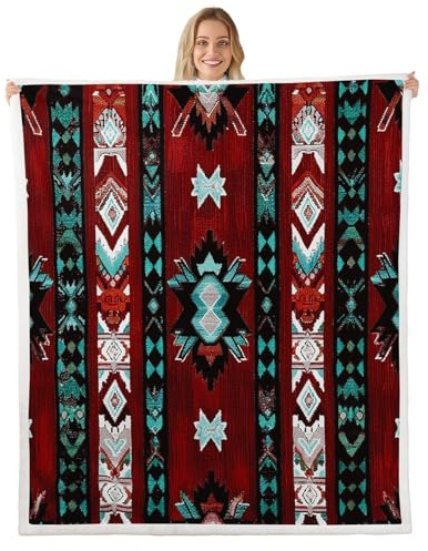 Homemissing Rot Südwesten Decke 150x200cm Geometrisch Bettwäsche Dekor Tribal Exotic Style Native American Indian Design Kuscheldecke Set Streifen Linie Flanell Fleecedecke