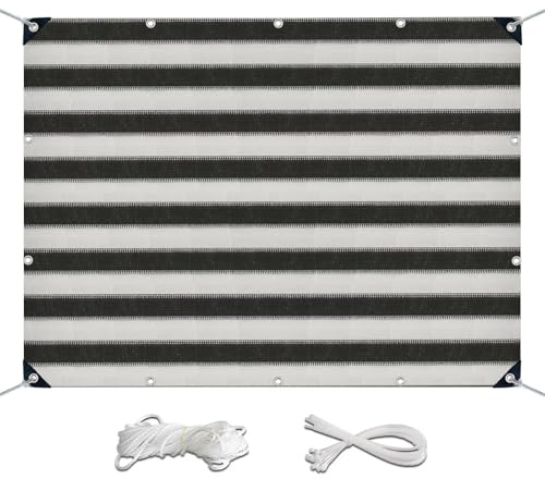 ZHIYIN Balkonumrandung Sichtschutz 80x600cm, Wind- und UV-Schutz Balkon Abdeckung sichtschutz mit Zubehör Sonnensegel Rechteckig für Balkongeländer, Grau-weiß Gestreift