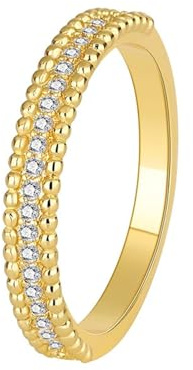 Verlobungsring Damen Gold 585, Moissanite Ring Eternity Klassiker Trauringe 14 Karat Gelbgold Größe 47 (15.0)