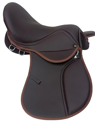 Synthetic Leather General Purpose Horse Saddle Lightweight Comfortable Durable Design Brown 17 Inch