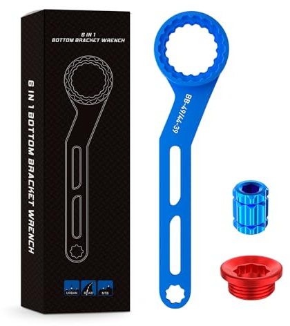 Pawfly 6-in-1 Bike Bottom Bracket Tool for 12/16-Notch 39/41/44/46/49mm External Cups, Bicycle Bottom Bracket Removal Tool with Bike Crank Removal Tool & Bike Crank Cap, Bike Bottom Bracket Wrench