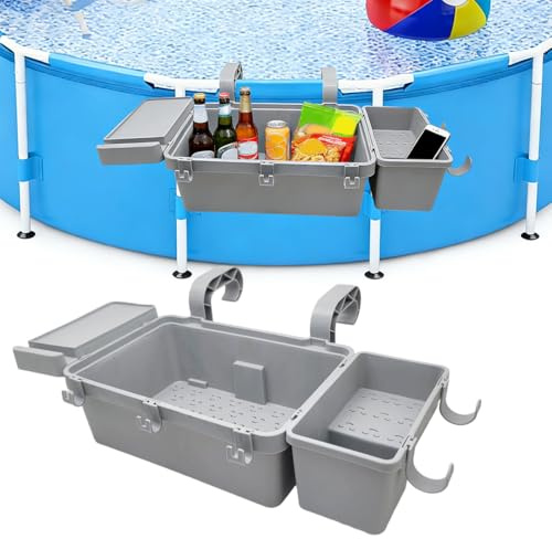 RANJIMA Pool Aufbewahrungskorb, Aufbewahrungskorb an Bord des Pools Poolbecherhalter aus Kunststoff Gartenpool Organizer Aufbewahrungsbox Poolzubehör Pool Seitenkorb für Aufstellpool Pool Zubehör,Grau