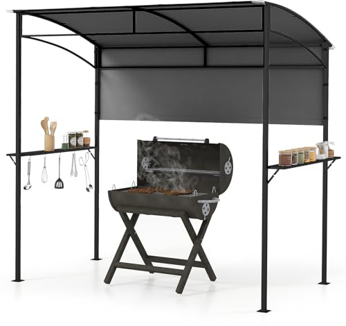 Gazebo para parrilla de barbacoa, refugio al aire libre con estante lateral y 5 ganchos, marco de metal, toldo para jardín, patio trasero