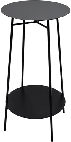 Spetebo Metall Beistelltisch schwarz rund mit 2 Ablagen - 60 x 35 cm | Klappbar, 2 Ebenen, Pflanzenständer, Couchtisch, Blumenständer
