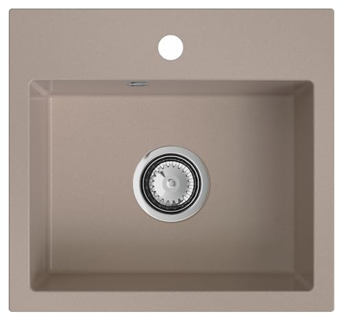 empiria SINK QUALITY Évier de qualité beige 45×42 cm - Évier encastrable avec siphon - Lavabo beige pour meuble bas à partir de 45 cm - Évier en granit 1 bac - Évier sans surface d'égouttement
