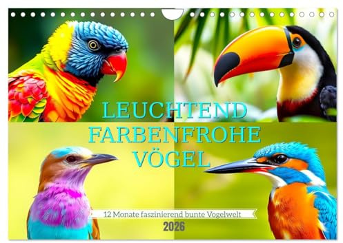 Leuchtend farbenfrohe Vögel (Wandkalender 2026 DIN A4 quer), CALVENDO Monatskalender: Farbenprächtige bunte liebenswerte Vögel (CALVENDO Tiere)