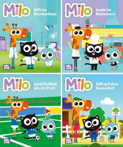 Nelson Mini-Bücher: 4er Milo 1-4: Geschichten ab 3 Jahren mit Katze Milo und vielen Berufen im Mitnahmeformat