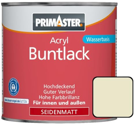 Primaster Acryl Buntlack 750ml Perlweiß Seidenmatt Wetterbeständig Holz & Metall
