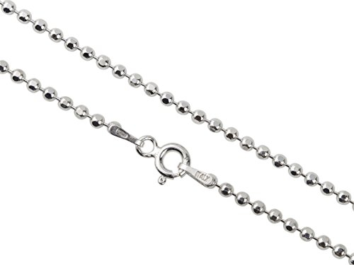 AKA Gioielli® - Damen Kette 925 Sterling Silber Rhodiniert - Diamantierte Glitzer Kugelkette 2 mm - 45 cm lang
