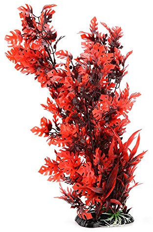 Garosa Aquarium Plastic Grass Artificial Vivid Lifelike Underwater Plants Beautiful Aquarium Decor Fish Tank Decoration Ornament(Red)