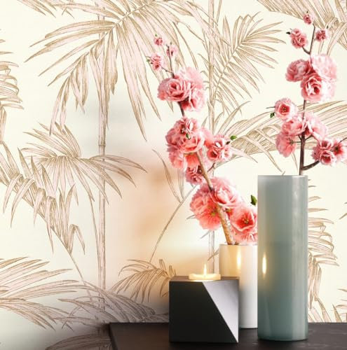 NEWROOM Papier peint floral Beige Palmiers Feuilles Nature Intissé Crème Floral Moderne