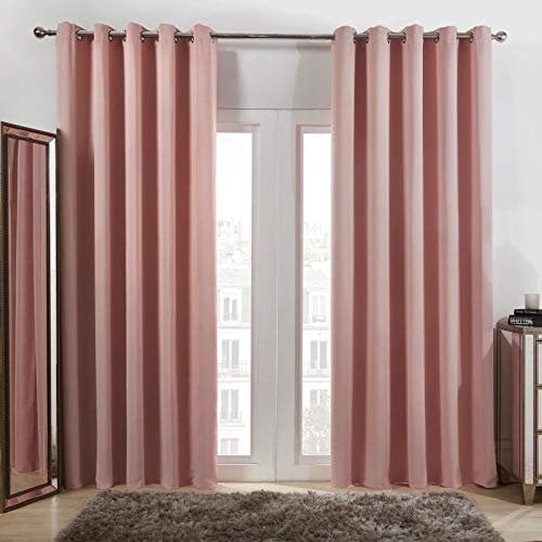 Dreamscene Pink Curtains 46 x 54, Eyelet Blackout Curtain for Bedroom Living Room Modern Super Soft Decorative Insulated Lined Curtains Set for Summer Winter