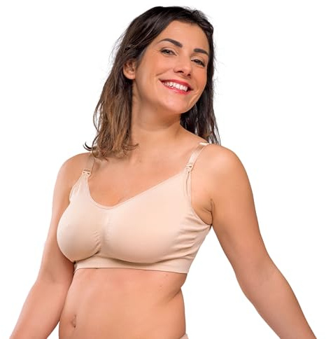 Carriwell Women Seamless Nursing Bra, Flexible Maternity Bra, Wide Elastic Band For Better Hold, Non-Iron, With Bra Extension[Honey][Medium]