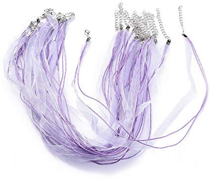 Pandahall 100Pcs 17 1mm Waxed Jewelry Necklace Cord with Organza Ribbon and Lobster Clasps and Chain Extender for DIY Jewelry Making (Lavender)