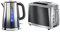Russell Hobbs 25111 Eclipse Polished Stainless Steel and Midnight Blue Ombre Electric Kettle, 3000 W, 1.7 Litre & 23221 Luna Two Slice Toaster, 1500 W, Grey