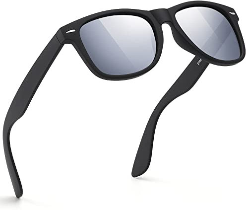 wearPro Polarised-Sunglasses-Mens-Womens-UV400-Protection Rectangular Sunglasses Retro Black Sun Glasses Unisex Classic Ultralight Shades For Cycling Driving Fishing(Black Silver)