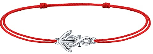 J.Endéar Bracelet de Cheville Ancre Infini pour Femme Fille Argent 925 Cordon Bijoux Artisanaux Plage d'été Infini Amour Cadeau d'Amitié, Rouge