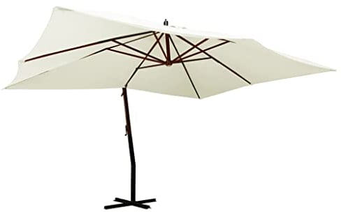 vidaXL Ombrellone a Sbalzo con Palo in Legno 400x300 cm Bianco Sabbia