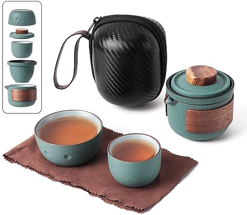 Mini-Reise-Keramik-Teekanne, chinesische Kung-Fu-Teekanne, 1 Kanne, 2 Tassen, niedliches Pinguin-Design, Porzellan-Teetasse mit Tee-Ei und tragbarer Tasche für Zuhause, Outdoor, Picknick, Hotel, Büro