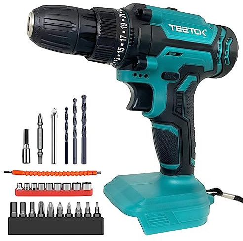 21V Portable Cordless Drill Driver Set Impact Screw Driver, 25+1 Torque Setting 45N.m, Variable Speed, Control with LED Light, 25x Accessories(Compatible with MaKita 18V Battery, no Battery)