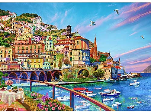 HUADADA Puzzle 1000 Teile für Erwachsene und Kinder Ab 14 Jahren - Impossible Puzzle-Geschenk, Clevere Rätsel, Farbenfrohes Motiv Mit Stadt Am Meer