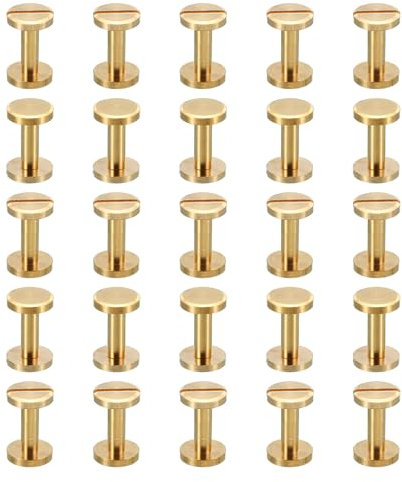 PATIKIL 25 Sets Chicago Screws, M4x12mm Chicago Screw Slotted Binding Post Screw Bolts Rivets Brass Fasteners Connectors for Leather Belt Scrapbook Photo Albums
