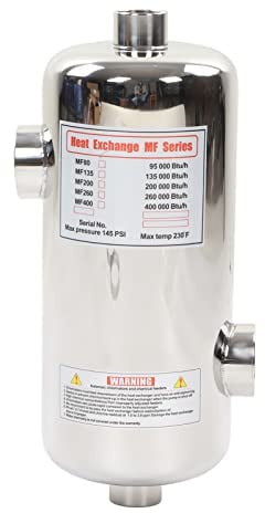 Dpofirs Riscaldatori per Piscine, Scambiatore di Calore per Piscina da 40 KW, Vasca Idromassaggio, Scambiatore di Calore MF 135 per PiscinaSpa/Nuoto/Riscaldamento Solare, Temperatura
