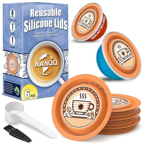 AANQQ Tapas Reutilizables para Cápsulas Nespresso Vertuo - 6 Tapas de Silicona de Grado Alimenticio para Cualquier Tamaño de Cápsula Vertuo Recargable